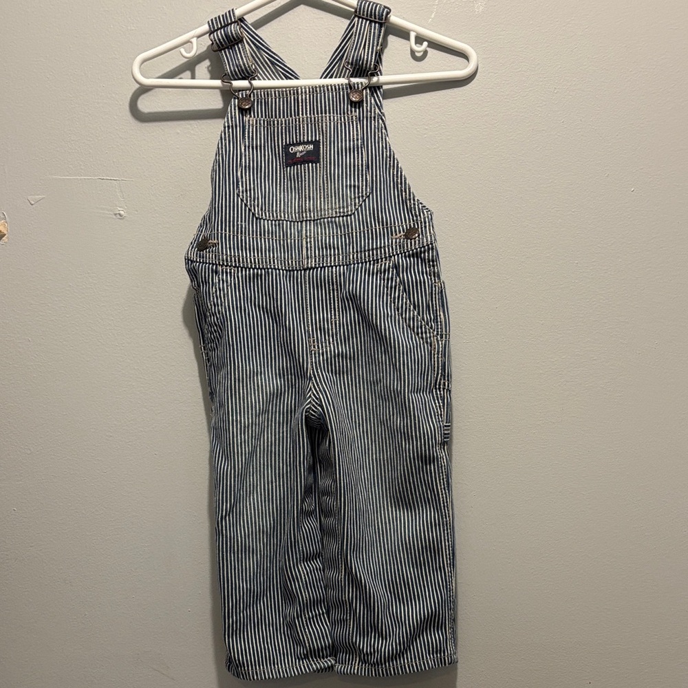 Vintage-style OshKosh B'gosh railroad striped 18 months denim overalls